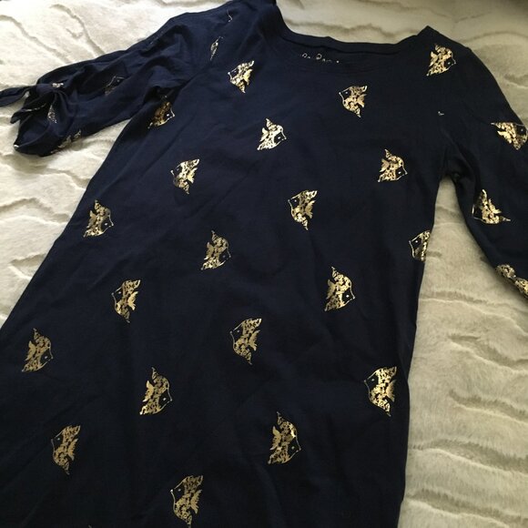 Lilly Pulitzer Preston Gold Foil Fish Print Tunic Dress Small - Picture 10 of 16